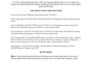 Quyết định 1625/QĐ-UBND 2019 công bố thủ tục hành chính lĩnh vực an toàn lao động Bạc Liêu