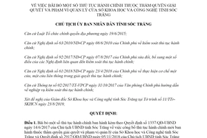 Quyết định 2531/QĐ-UBND 2019 bãi bỏ thủ tục hành chính Sở Khoa học và Công nghệ Sóc Trăng