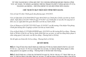 Quyết định 2806/QĐ-UBND 2019 thủ tục hành chính về an toàn lao động ngành Lao động Tiền Giang