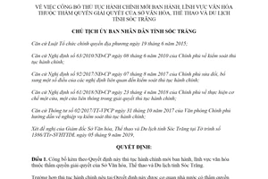 Quyết định 2611/QĐ-UBND 2019 công bố thủ tục hành chính lĩnh vực văn hóa Sở Văn hóa Sóc Trăng