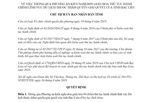 Quyết định 1683/QĐ-UBND 2019 đơn giản hóa thủ tục hành chính lĩnh vực Du lịch Bạc Liêu