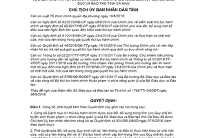 Quyết định 1536/QĐ-UBND 2019 công bố thủ tục hành chính thi tuyển sinh Sở Giáo dục Cà Mau