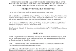Quyết định 2005/QĐ-UBND 2019 công bố thủ tục hành chính về đường thủy Sở Giao thông Bến Tre