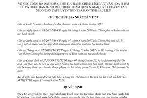 Quyết định 1745/QĐ-UBND 2019 công bố danh mục thủ tục hành chính lĩnh vực Văn hóa tỉnh Bạc Liêu