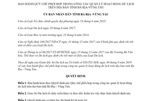 Quyết định 2442/QĐ-UBND 2019 Quy chế phối hợp công tác quản lý hoạt động du lịch Vũng Tàu