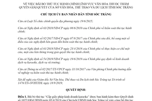 Quyết định 2727/QĐ-UBND 2019 bãi bỏ thủ tục hành chính lĩnh vực văn hóa Sở Văn hóa Sóc Trăng