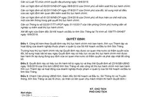 Quyết định 2721/QĐ-UBND 2019 thủ tục hành chính thành lập doanh nghiệp Sở Kế hoạch Sóc Trăng