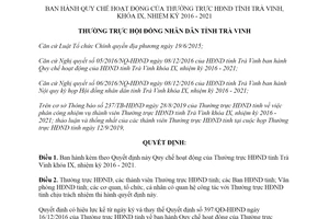 Quyết định 256/QĐ-HĐND 2019 Quy chế hoạt động của Thường trực Hội đồng nhân dân Trà Vinh
