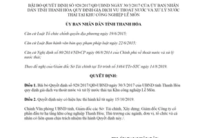 Quyết định 29/2019/QĐ-UBND bãi bỏ Quyết định 928/2017/QĐ-UBND giá dịch vụ thoát nước Thanh Hóa