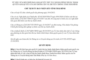 Quyết định 2970/QĐ-UBND 2019 thời hạn giải quyết thủ tục hành chính Sở Thông tin tỉnh Thái Bình