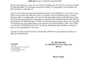 Công văn 71/BXD-VLXD 2019 hướng dẫn xuất khẩu vôi công nghiệp