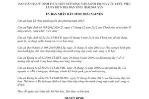 Quyết định 31/2019/QĐ-UBND nếp sống văn minh trong việc cưới việc tang tỉnh Thái Nguyên