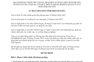 Quyết định 32/2019/QĐ-UBND định mức sử dụng diện tích chuyên dùng của cơ quan Thái Nguyên