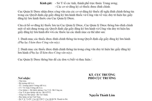 Công văn 19993/QLD-ĐK 2019 đính chính Quyết định cấp giấy đăng ký lưu hành thuốc