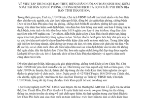 Chỉ thị 16/CT-UBND 2019 chăn nuôi an toàn sinh học chống bệnh Dịch tả lợn Châu Phi Thanh Hóa