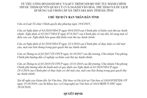 Quyết định 3614/QĐ-UBND 2019 công bố danh mục thủ tục hành chính ngành Văn hóa tỉnh Hà Tĩnh