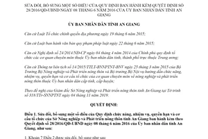 Quyết định 56/2019/QĐ-UBND sửa đổi Quyết định quy định chức năng Sở Nông nghiệp An Giang