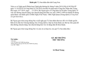 Công văn 4286/BNG-UBBG 2019 mở đường vận chuyển hàng hóa cửa khẩu Hữu Nghị Hữu Nghị Quan