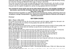 Quy chuẩn kỹ thuật quốc gia QCVN 01:2019/BCT về An toàn trong sản xuất, thử nghiệm, nghiệm thu, bảo quản, vận chuyển, sử dụng, tiêu hủy vật liệu nổ công nghiệp và bảo quản tiền chất thuốc nổ