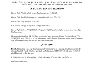 Quyết định 36/2019/QĐ-UBND quản lý nhà nước an toàn đập hồ chứa nước thủy lợi tỉnh Thanh Hóa