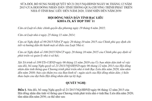 Nghị quyết 06/2019/NQ-HĐND sửa đổi Nghị quyết về Chương trình phát triển nhà ở tỉnh Bạc Liêu