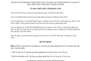 Quyết định 17/2019/QĐ-UBND bãi bỏ toàn bộ một phần văn bản quy phạm pháp luật tỉnh Kon Tum