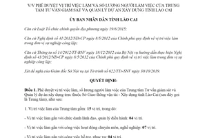 Quyết định 3856/QĐ-UBND 2019 vị trí việc làm ở Trung tâm tư vấn Quản lý dự án xây dựng Lào Cai