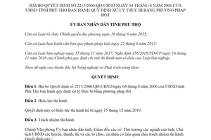 Quyết định 17/2019/QĐ-UBND bãi bỏ Quyết định xử lý thực bì bằng phương pháp đốt tỉnh Phú Thọ