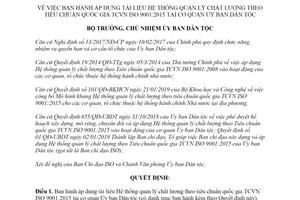 Quyết định 887/QĐ-UBDT 2019 Tài liệu Hệ thống quản lý chất lượng theo tiêu chuẩn quốc gia
