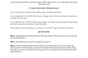 Quyết định 2263/QĐ-UBND 2019 Danh mục đập hồ chứa thủy điện lớn vừa nhỏ tỉnh Bắc Kạn