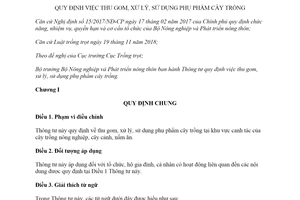 Thông tư 19/2019/TT-BNNPTNT thu gom xử lý sử dụng phụ phẩm cây trồng