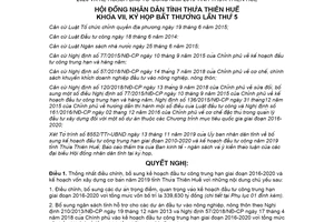 Nghị quyết 15/2019/NQ-HĐND điều chỉnh kế hoạch đầu tư công trung hạn Thừa Thiên Huế