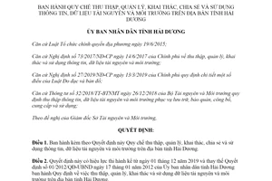 Quyết định 50/2019/QĐ-UBND thu thập sử dụng dữ liệu tài nguyên và môi trường Hải Dương