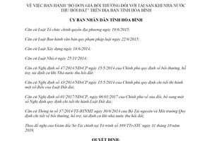 Quyết định 47/2019/QĐ-UBND Bộ đơn giá bồi thường với tài sản khi Nhà nước thu hồi đất Hòa Bình