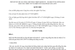 Nghị quyết 88/2019/QH14 Đề án phát triển kinh tế xã hội vùng đồng bào dân tộc thiểu số và miền núi