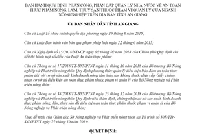 Quyết định 58/2019/QĐ-UBND phân cấp quản lý về an toàn thực phẩm ngành Nông nghiệp An Giang