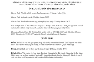 Quyết định 36/2019/QĐ-UBND bãi bỏ 10 văn bản quy phạm pháp luật lĩnh vực tài chính Thái Nguyên