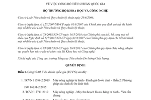 Quyết định 3461/QĐ-BKHCN 2019 công bố Tiêu chuẩn quốc gia về Máy nông nghiệp