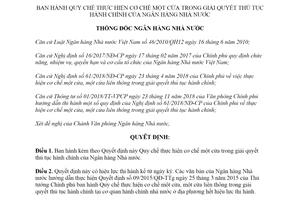 Quyết định 2412/QĐ-NHNN 2019 Quy chế thực hiện cơ chế một cửa giải quyết thủ tục hành chính