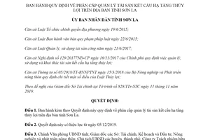 Quyết định 40/2019/QĐ-UBND phân cấp quản lý tài sản kết cấu hạ tầng thủy lợi tỉnh Sơn La