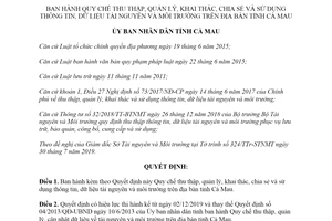 Quyết định 36/2019/QĐ-UBND Quy chế thu thập khai thác dữ liệu tài nguyên và môi trường Cà Mau