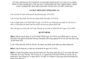 Quyết định 50/2019/QĐ-UBND bãi bỏ Quyết định quy chế phát triển công nghiệp hỗ trợ Long An