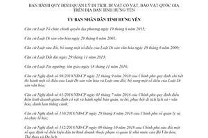 Quyết định 39/2019/QĐ-UBND quy định về quản lý di tích di vật cổ vật bảo vật quốc gia Hưng Yên