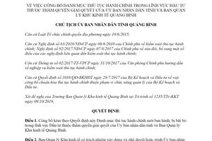 Quyết định 4539/QĐ-UBND 2019 thủ tục hành chính Đầu tư thuộc Ban Quản lý Khu kinh tế Quảng Bình
