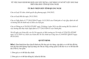 Quyết định 896/QĐ-UBND 2019 Bộ đơn giá xây dựng cập nhật cơ sở dữ liệu đất đai tỉnh Quảng Ngãi