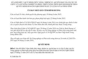 Quyết định 27/2019/QĐ-UBND cơ cấu tổ chức Sở Nông nghiệp Phát triển nông thôn tỉnh Bình Dương