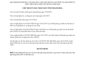 Quyết định 4923/QĐ-UBND 2019 quy định danh mục tài sản mua sắm tập trung cấp tỉnh Thanh Hóa