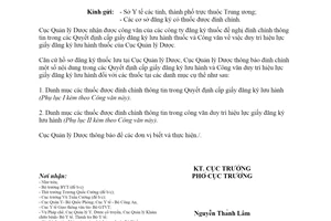 Công văn 20950/QLD-ĐK 2019 đính chính thông tin trong Quyết định cấp giấy đăng ký lưu hành