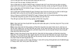 Quyết định 26/2019/QĐ-UBND quy định về phân cấp quản lý khai thác công trình Thủy lợi tỉnh Bạc Liêu