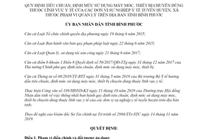 Quyết định 36/2019/QĐ-UBND tiêu chuẩn sử dụng máy móc chuyên dùng lĩnh vực y tế Bình Phước